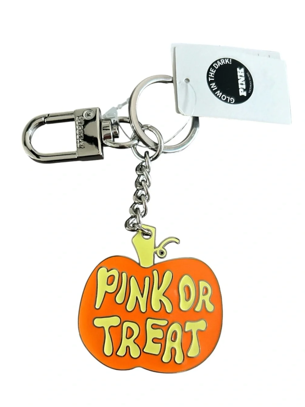 Victoria’s Secret PINK Halloween PINK OR TREAT Pumpkin Keychain Glow in the dark